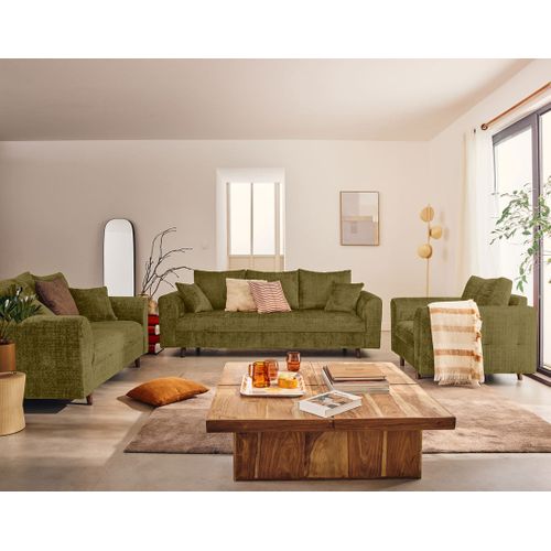 Rune - Fauteuil En Velours Texturé Vert Olive