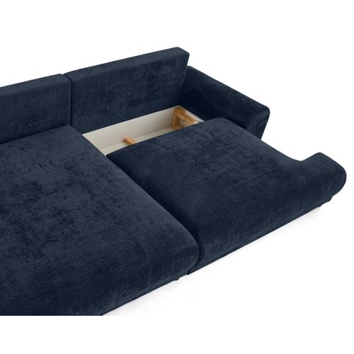 Canapé Angle Gauche Convertible 4 Places Nelly En Velours Texturé Bleu