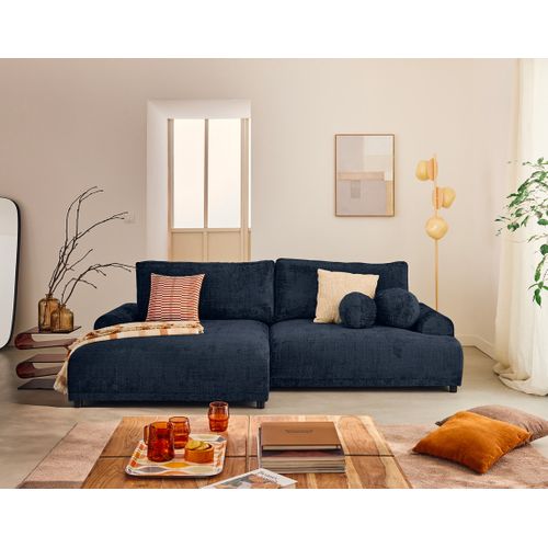 Canapé Angle Gauche Convertible 4 Places Nelly En Velours Texturé Bleu