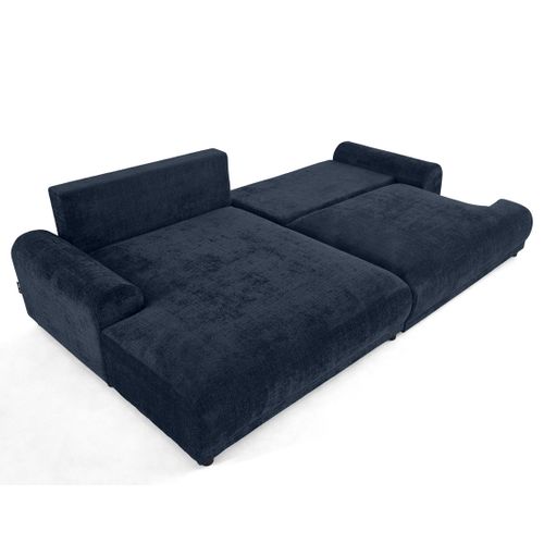 Canapé Angle Gauche Convertible 4 Places Nelly En Velours Texturé Bleu