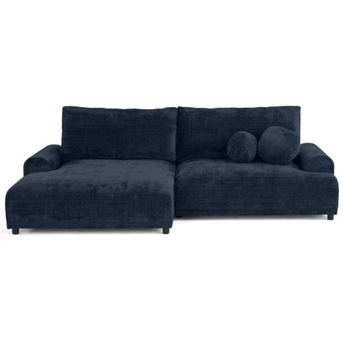 Canapé Angle Gauche Convertible 4 Places Nelly En Velours Texturé Bleu