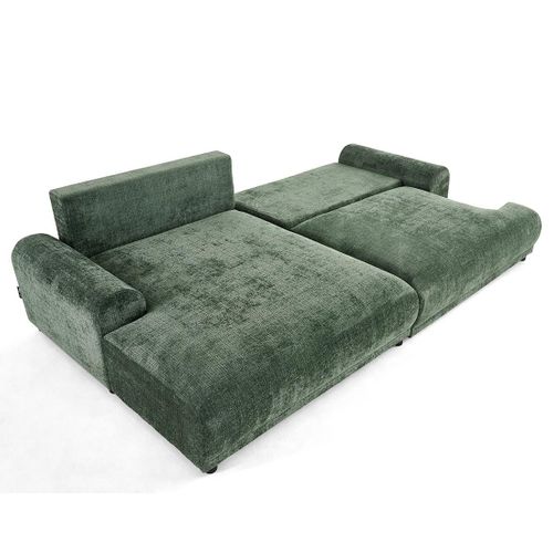 Canapé Angle Gauche Convertible 4 Places Nelly En Velours Texturé Vert