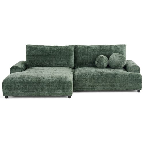 Canapé Angle Gauche Convertible 4 Places Nelly En Velours Texturé Vert