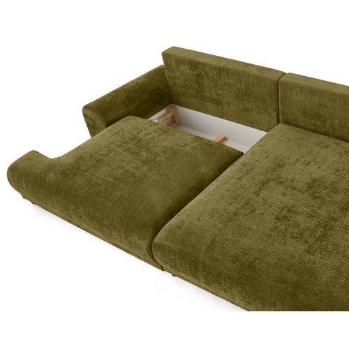 Canapé Angle Droit Convertible 4 Places Nelly En Velours Texturé Vert Olive