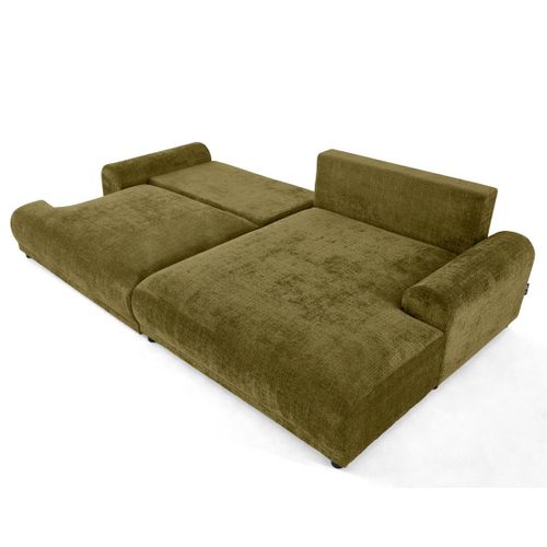 Canapé Angle Droit Convertible 4 Places Nelly En Velours Texturé Vert Olive