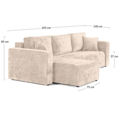 Topaze - Canapé D'angle Réversible 4 Places Convertible Avec Coffre En Velours à Relief Texturé