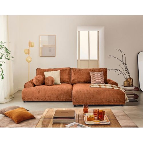 Canapé Angle Droit Convertible 4 Places Nelly En Velours Texturé Rouille