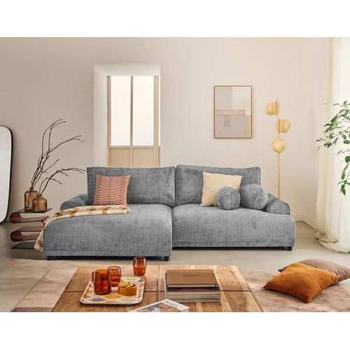 Canapé Angle Gauche Convertible 4 Places Nelly En Velours Texturé Gris