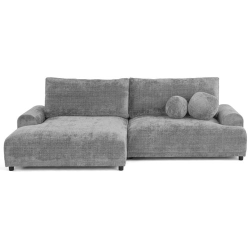 Canapé Angle Gauche Convertible 4 Places Nelly En Velours Texturé Gris