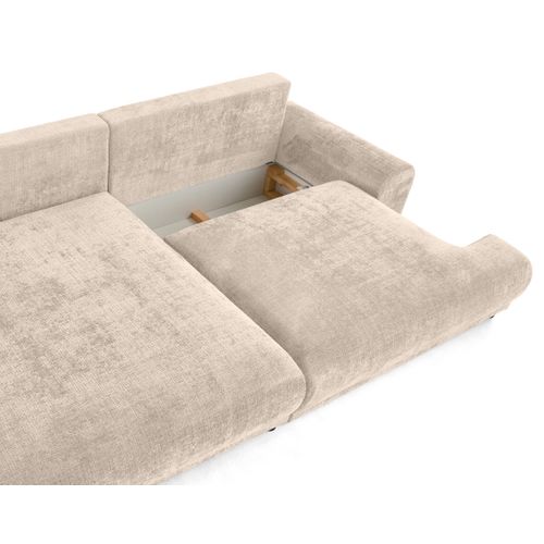 Canapé Angle Gauche Convertible 4 Places Nelly En Velours Texturé Beige