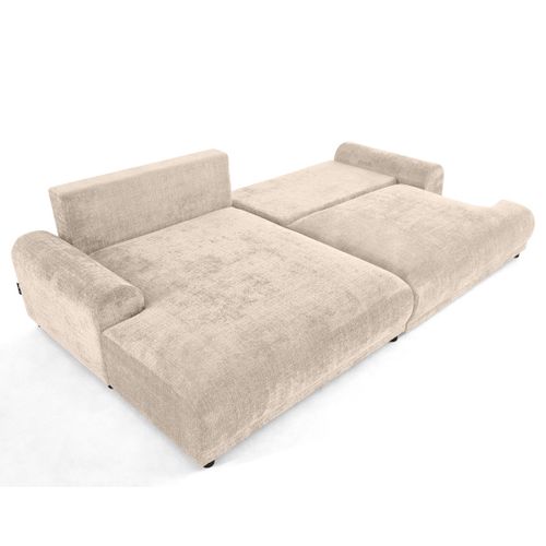 Canapé Angle Gauche Convertible 4 Places Nelly En Velours Texturé Beige