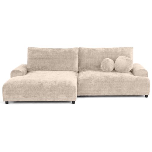 Canapé Angle Gauche Convertible 4 Places Nelly En Velours Texturé Beige