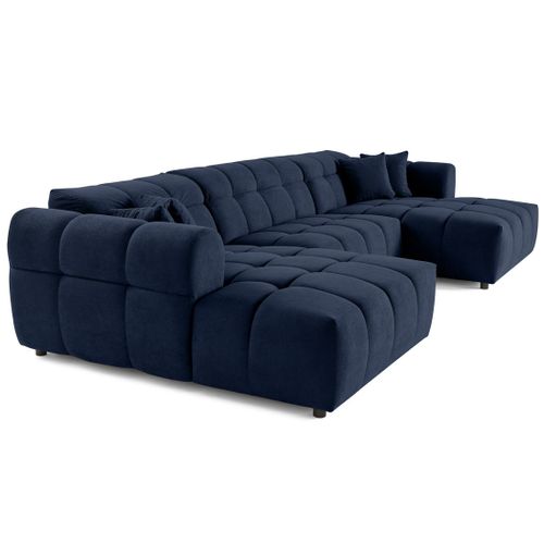 Canapé Panoramique 7 Places Ray En Tissu Texturé Bleu