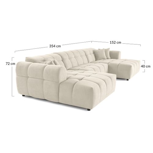 Canapé Panoramique 7 Places Ray En Tissu Texturé Bleu