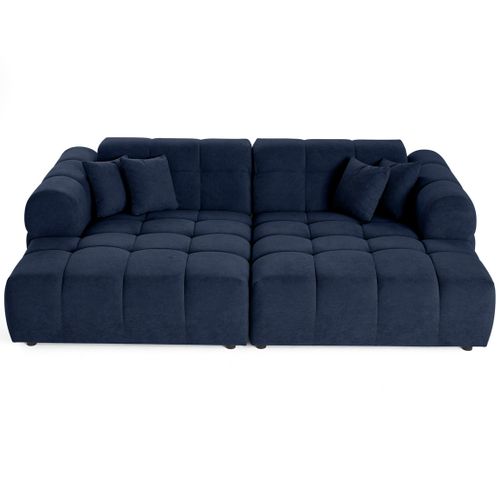 Ray - Canapé Droit 4 Places Avec Double Méridienne - Assise Profonde - En Tissu Texturé