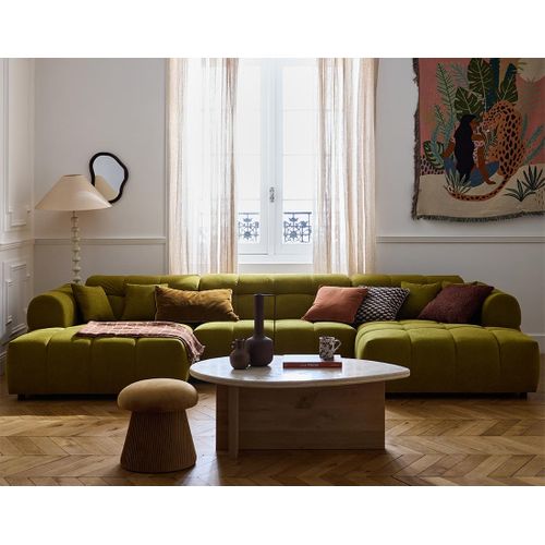 Canapé Panoramique 7 Places Ray En Tissu Texturé Vert