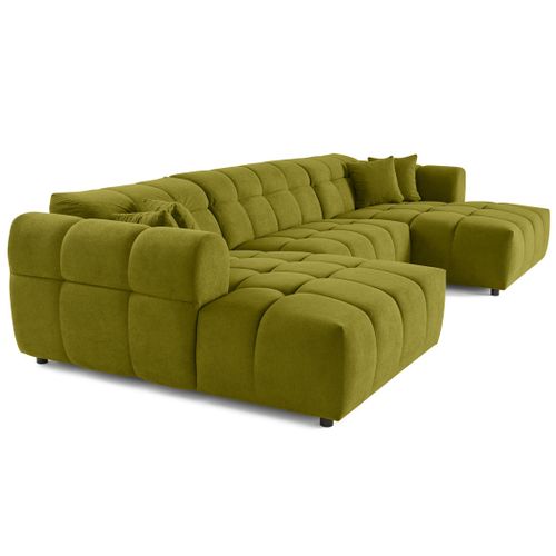 Canapé Panoramique 7 Places Ray En Tissu Texturé Vert