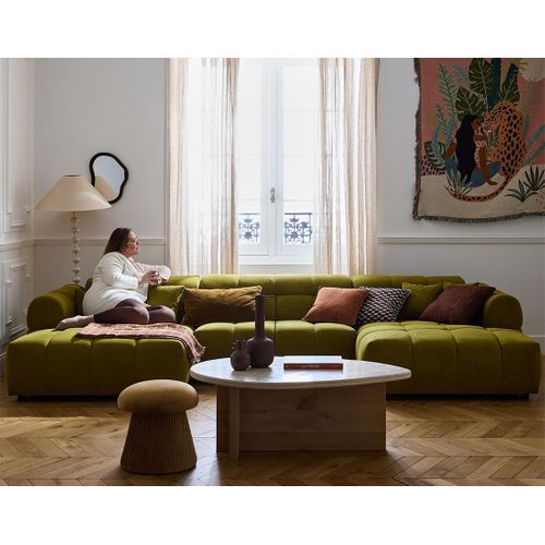 Canapé Panoramique 7 Places Ray En Tissu Texturé Vert
