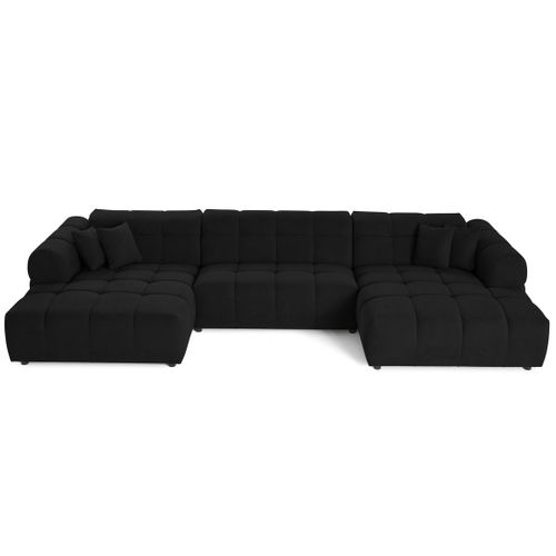 Canapé Panoramique 7 Places Ray En Tissu Texturé Noir