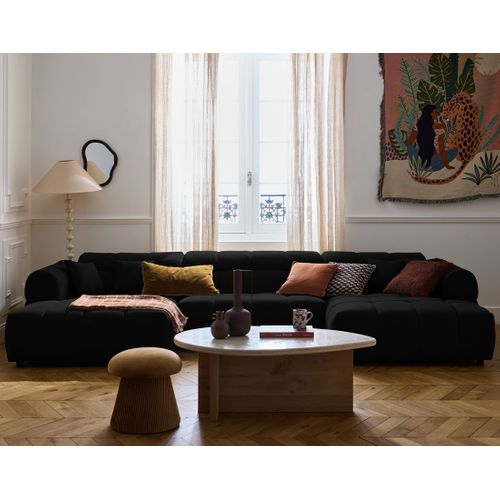 Canapé Panoramique 7 Places Ray En Tissu Texturé Noir