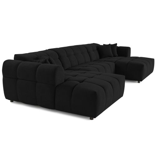 Canapé Panoramique 7 Places Ray En Tissu Texturé Noir