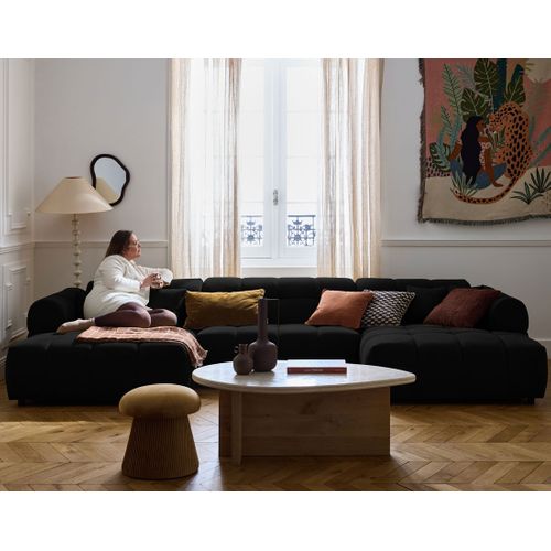 Canapé Panoramique 7 Places Ray En Tissu Texturé Noir