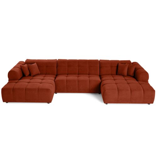 Canapé Panoramique 7 Places Ray En Tissu Texturé Rouge