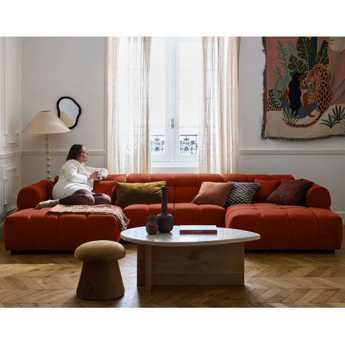 Canapé Panoramique 7 Places Ray En Tissu Texturé Rouge