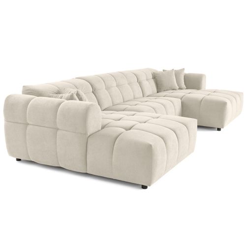 Canapé Panoramique 7 Places Ray En Tissu Texturé Beige