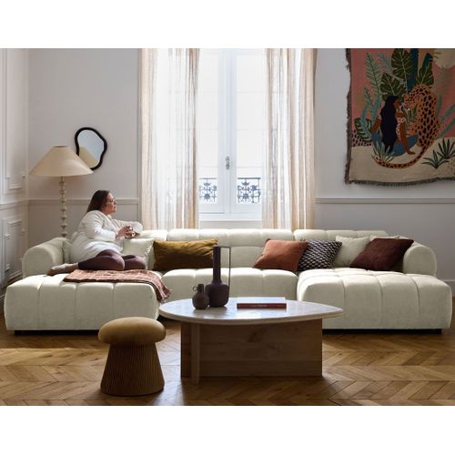 Canapé Panoramique 7 Places Ray En Tissu Texturé Beige