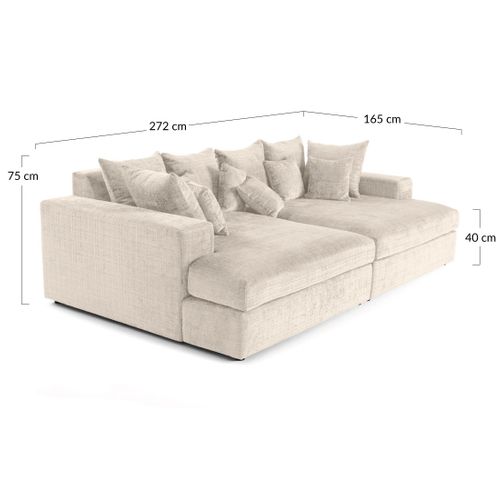 Collins - Canapé Droit 4 Places Avec Double Méridienne - Assise Profonde - En Velours Texturé