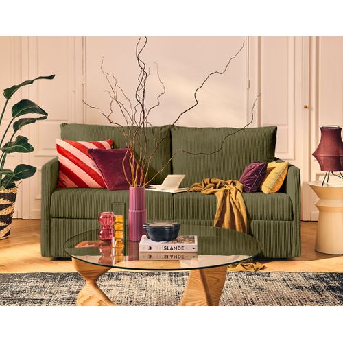 Canapé Droit Convertible 3 Places Ottawa En Velours Côtelé Vert