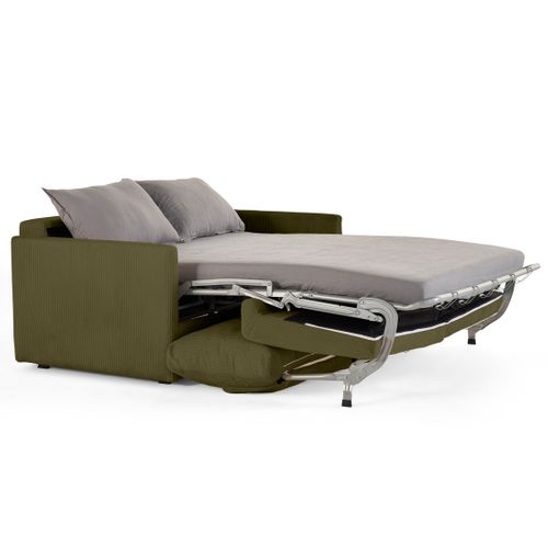 Canapé Droit Convertible 3 Places Ottawa En Velours Côtelé Vert