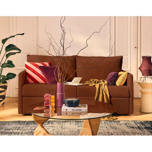 Canapé Droit Convertible 3 Places Ottawa En Velours Côtelé Terracotta