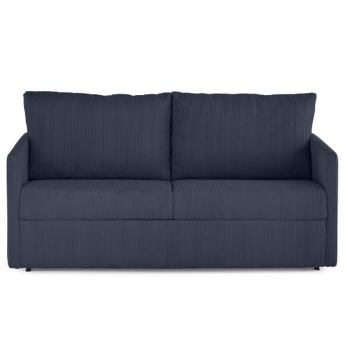 Canapé Droit Convertible 3 Places Ottawa En Velours Côtelé Bleu Nuit