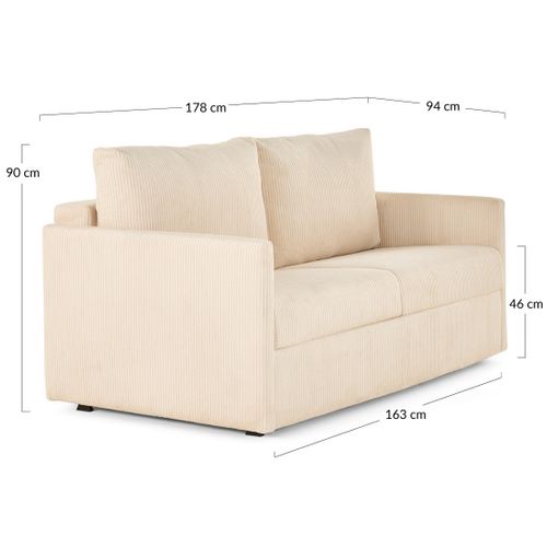 Canapé Droit Convertible 3 Places Ottawa En Velours Côtelé Bleu Nuit