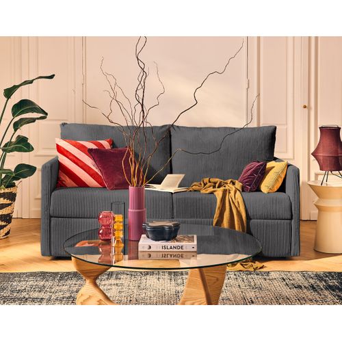 Canapé Droit Convertible 3 Places Ottawa En Velours Côtelé Gris Foncé