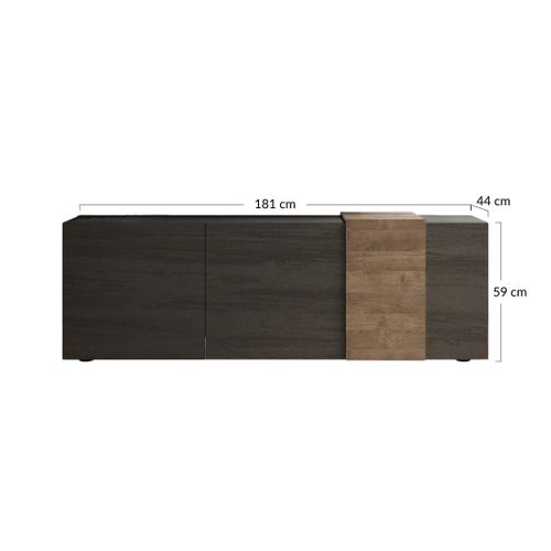 Leon - Meuble TV - 3 Portes - 181 Cm Gris / Bois