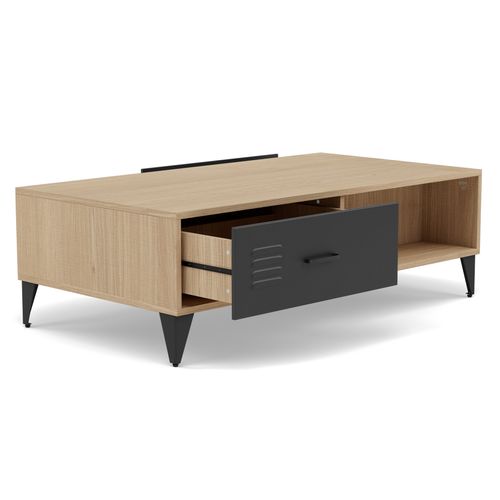 Tribeca - Table Basse - Effet Bois Et Métal Noir - 1 Tiroir Et 1 Niche - 110 Cm