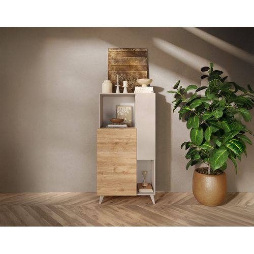 Estelle - Buffet Haut - 2 Portes - 81x154 Cm Blanc / Beige