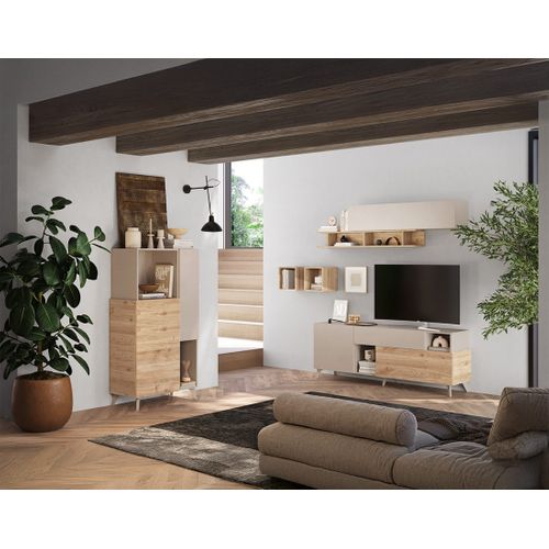 Estelle - Buffet Haut - 2 Portes - 81x154 Cm Blanc / Beige