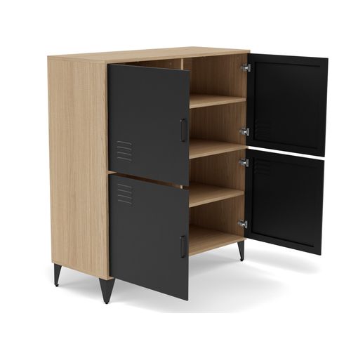 Tribeca - Buffet Haut - Effet Bois Et Métal Noir - 2 Portes - 100x112 Cm