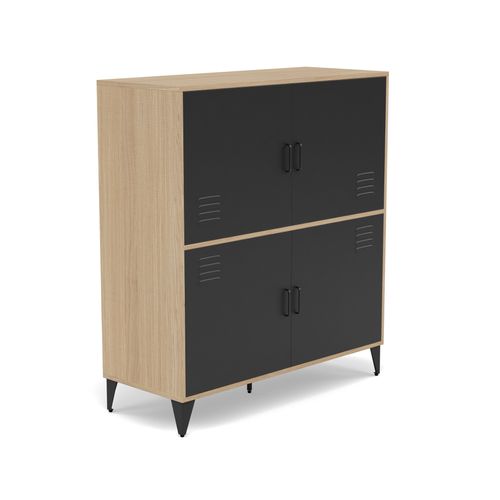 Tribeca - Buffet Haut - Effet Bois Et Métal Noir - 2 Portes - 100x112 Cm