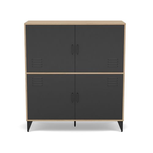 Tribeca - Buffet Haut - Effet Bois Et Métal Noir - 2 Portes - 100x112 Cm