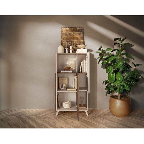 Estelle - Buffet Haut - 2 Portes - 81x154 Cm Marron / Blanc