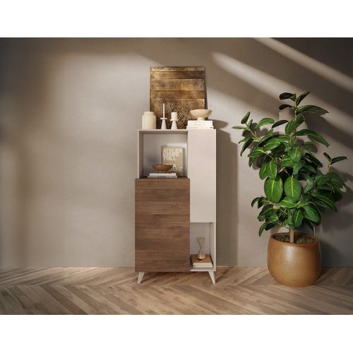 Estelle - Buffet Haut - 2 Portes - 81x154 Cm Marron / Blanc