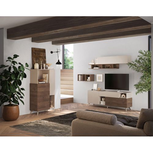 Estelle - Buffet Haut - 2 Portes - 81x154 Cm Marron / Blanc