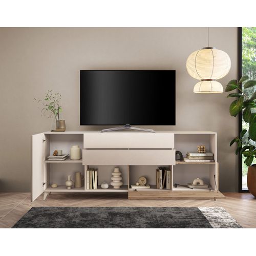 Estelle - Buffet Bas - 2 Portes Et 2 Tiroirs - 241 Cm Marron / Blanc