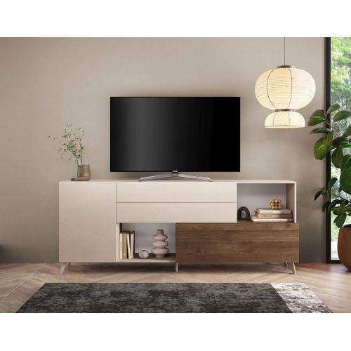 Estelle - Buffet Bas - 2 Portes Et 2 Tiroirs - 241 Cm Marron / Blanc