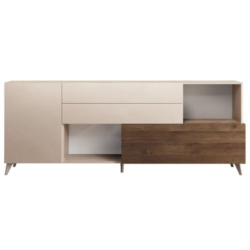 Estelle - Buffet Bas - 2 Portes Et 2 Tiroirs - 241 Cm Marron / Blanc